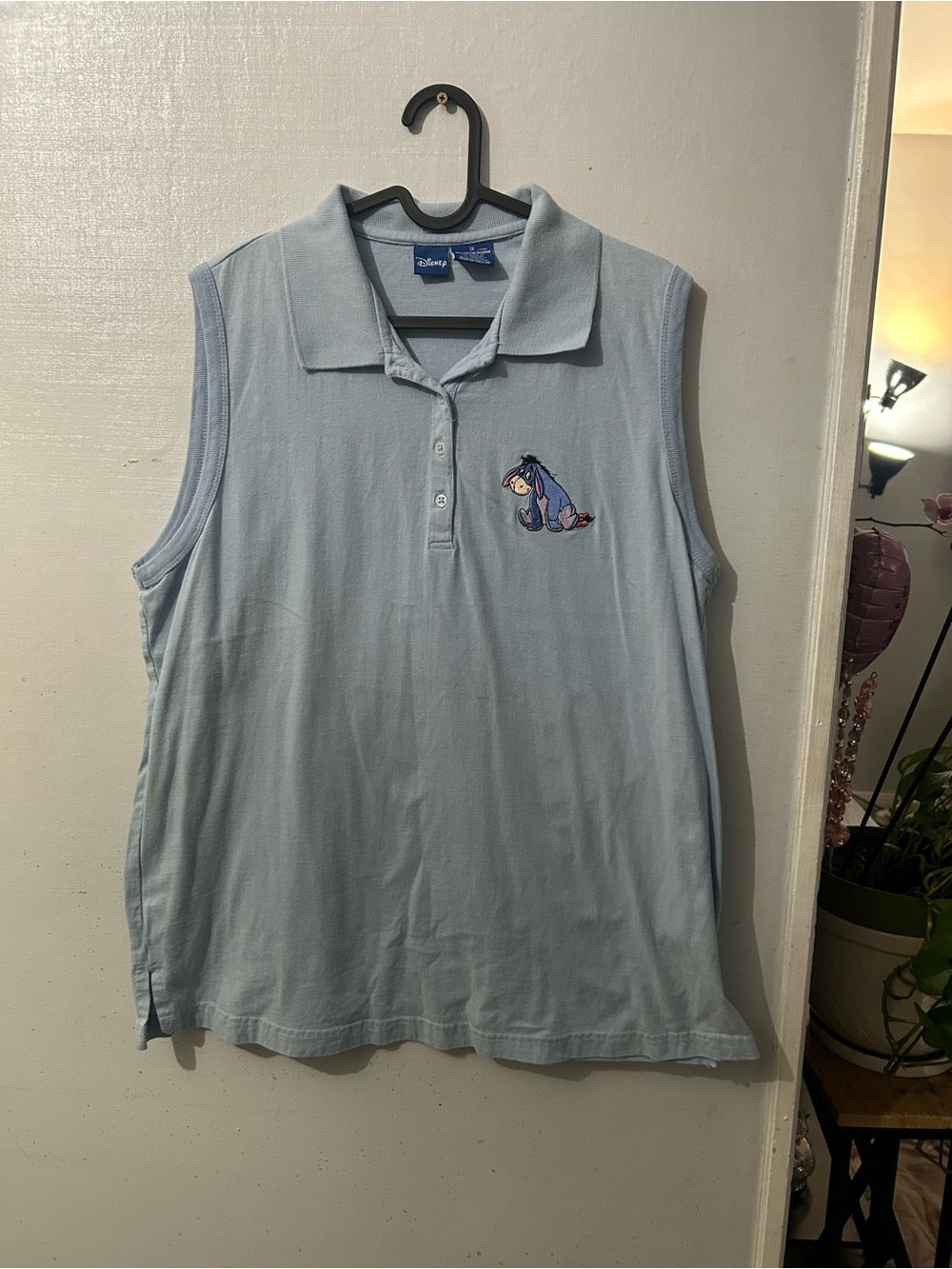 Disney Light Blue Sleeveless Polo Tank with Eeyore Embroidery